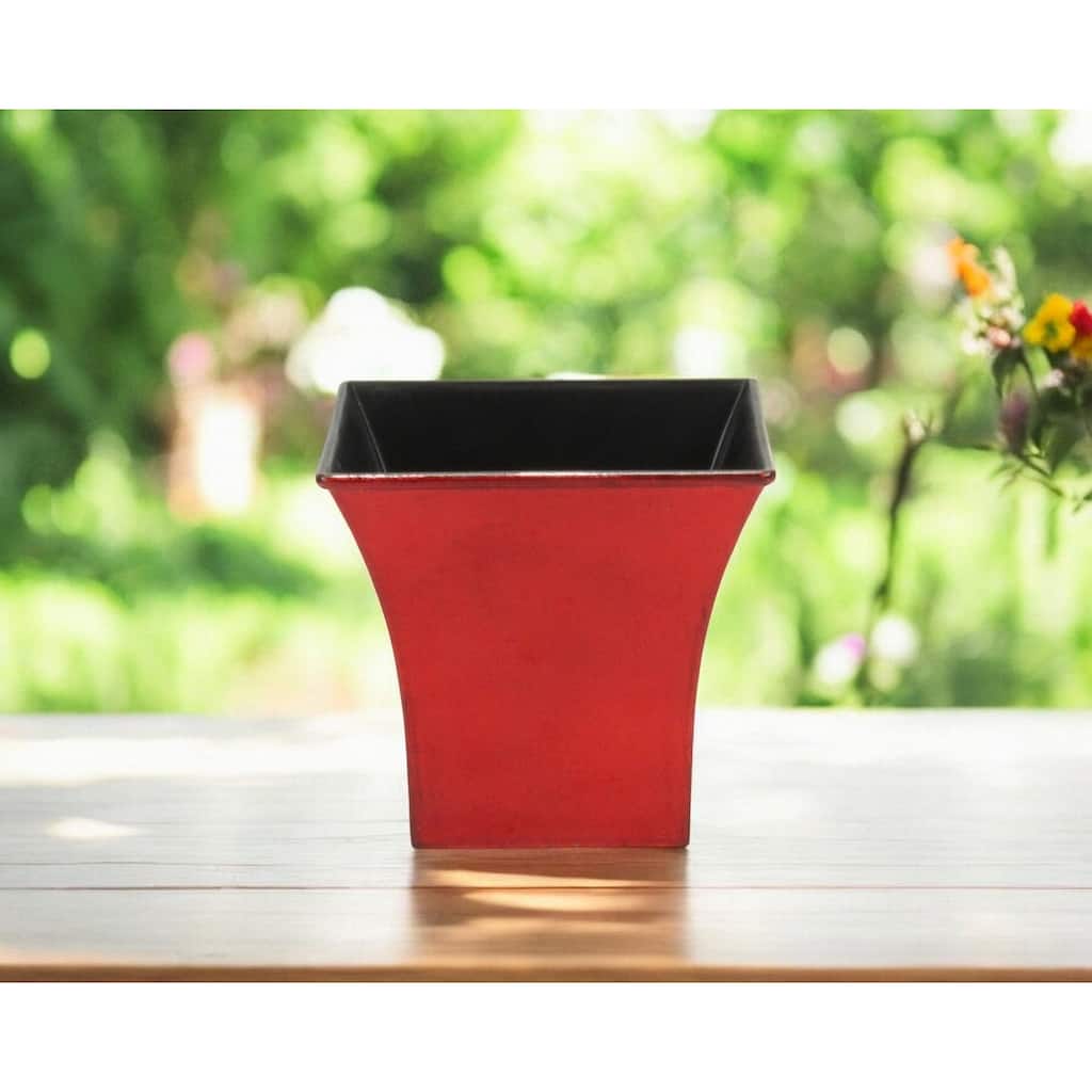 HomeRoots 5" Red Recycled Plastic Indoor Outdoor Square Pot Planter