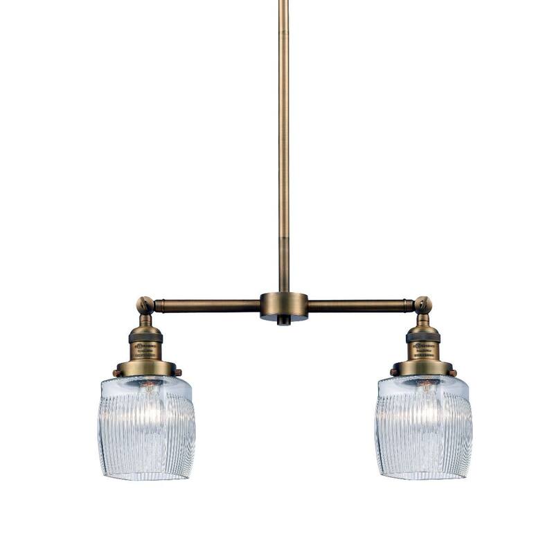 Innovations Lighting Colton 2 Light 22" Wide Linear Chandelier - Brushed Brass / Thick Clear Halophane