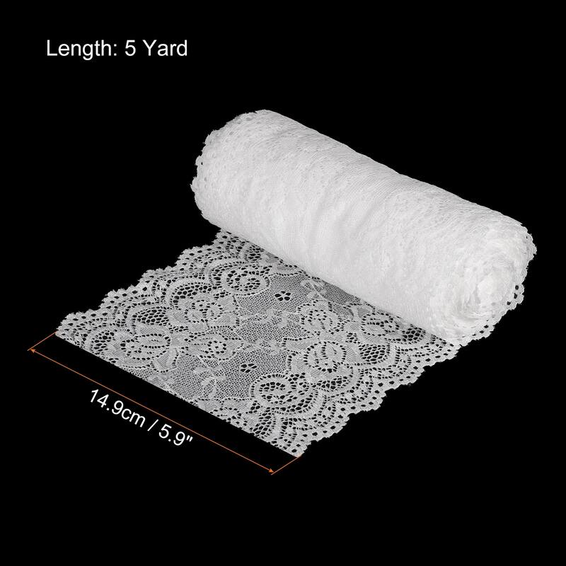 6 Inch Wide 5 Yard Lace Ribbon Floral Pattern Lace Trim Ribbon - Light White