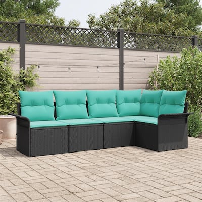 vidaXL 6 Garden Sofa Set with Cushions Black Poly Rattan - 95.9 x 52.2 x 27.2