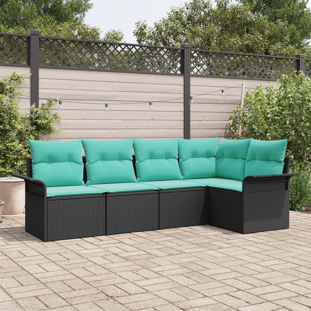 vidaXL 6 Garden Sofa Set with Cushions Black Poly Rattan - 95.9 x 52.2 x 27.2