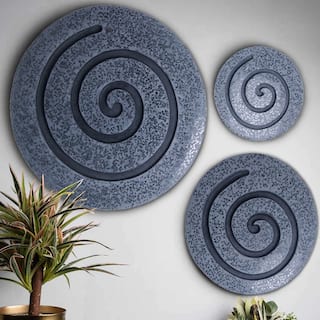 Round Sandstone and Glass Wall Decor with Spiral Design Set of 2, Medium, Gray