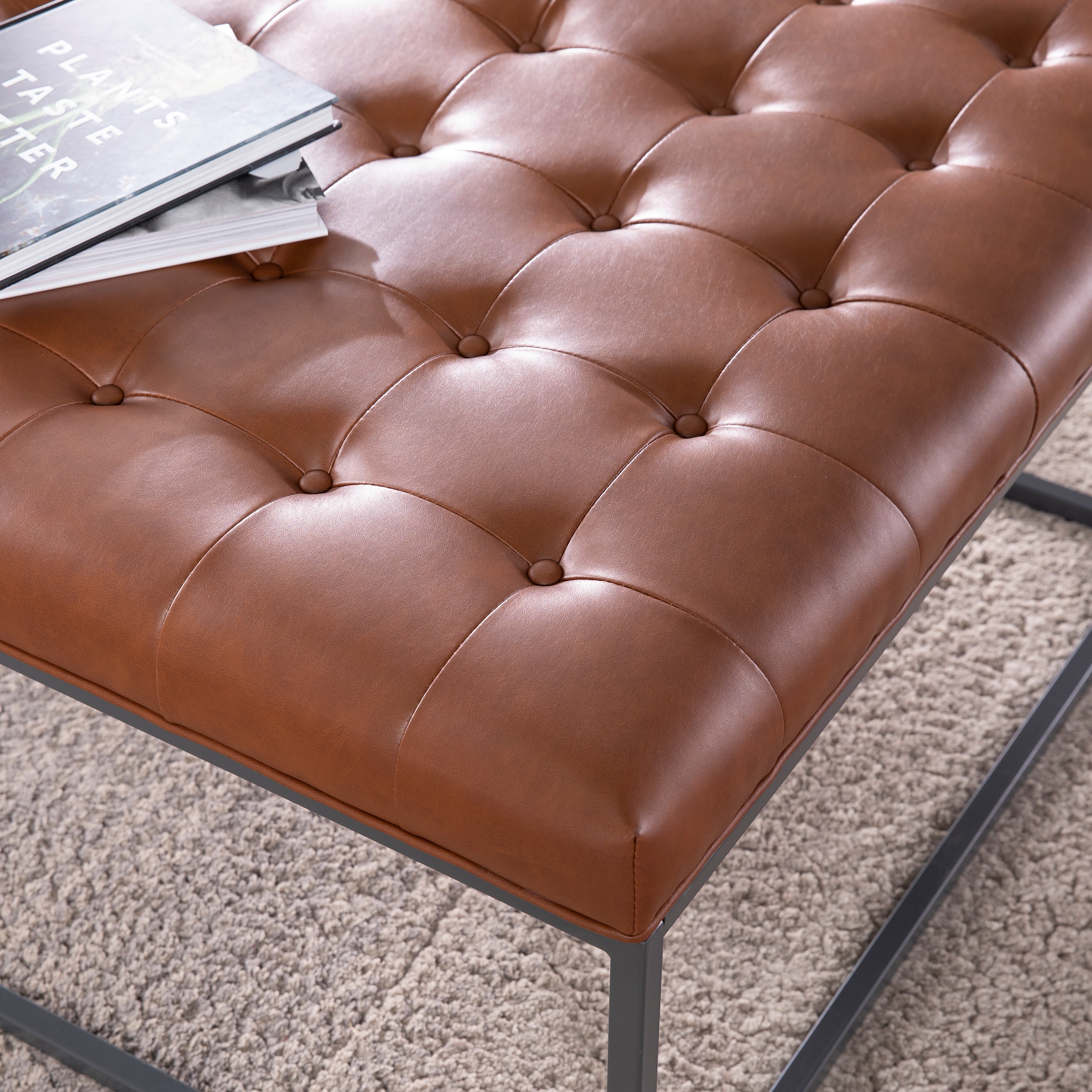 SEI Furniture Healy Faux Leather Tufted Ottoman On Sale Bed