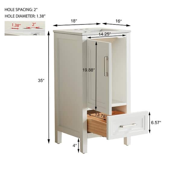 dimension image slide 0 of 2, 18-Inch Bathroom Vanity Cabinet - Modern White Storage Unit with Door and Drawer, Ideal for Small Spaces - 18*16*35inch