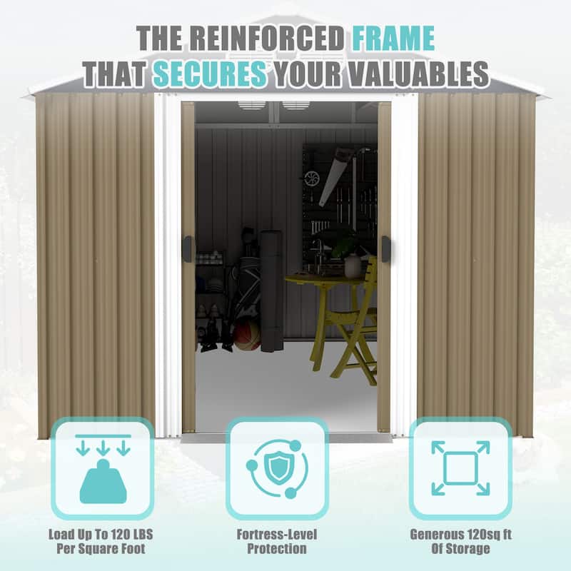 8x12 FT Outdoor Metal Storage Shed, Large Storage Sheds with Sturdy Frame Structure, Metal Garden Tool Shed with Lockable Door