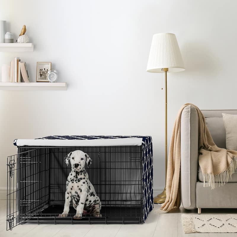 Sweet Jojo Designs Navy Blue and White Boy, Girl, Unisex/Gender Neutral Dog Crate Kennel Cover 36in. - for Trellis Collection