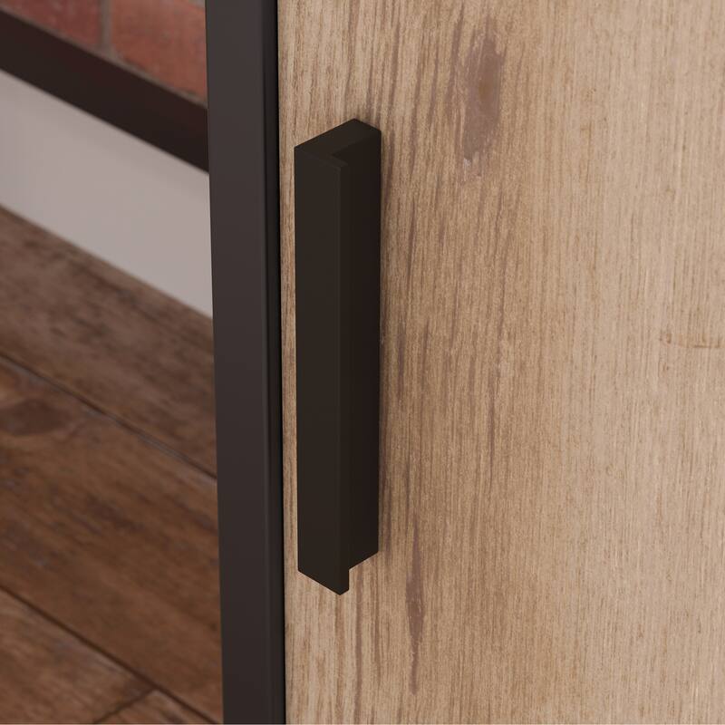 Wood Industrial Desk with Large Work Surface and Side Cabinet