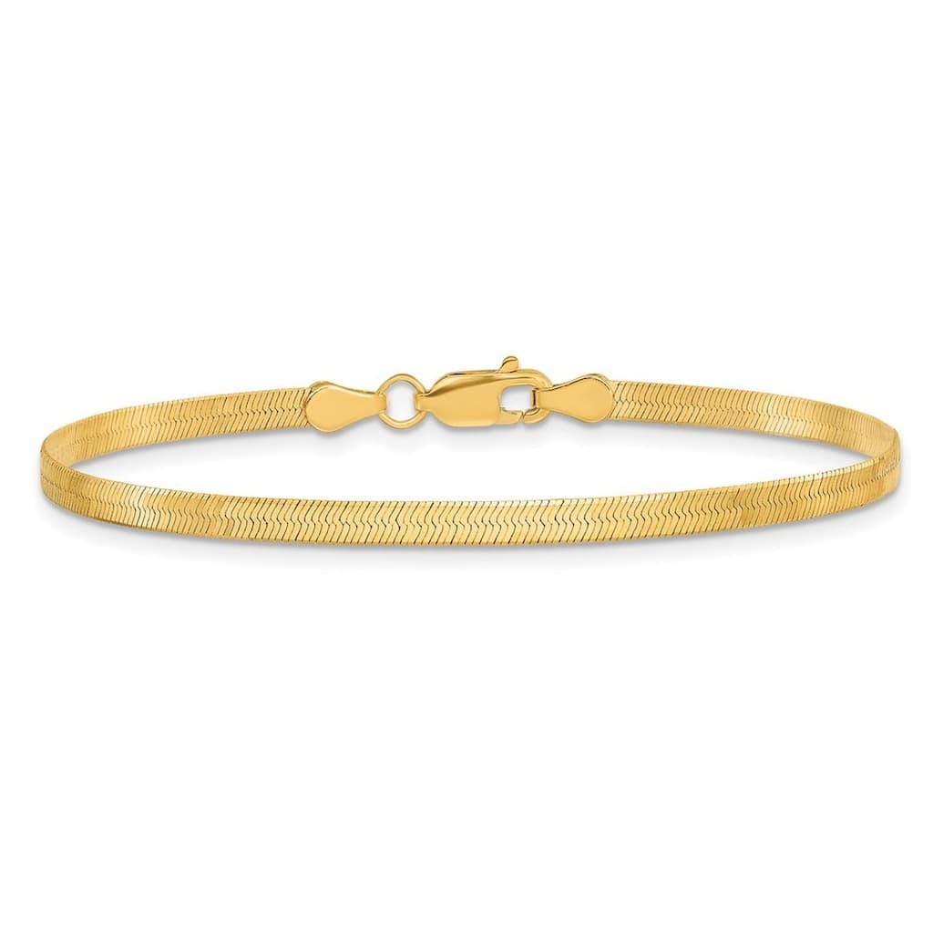 Curata 10k Yellow Gold Unisex 3mm Flexible Herringbone Chain Bracelet - 7" 8" 9"