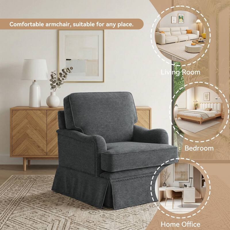 Chenille Swivel Accent Chair with Nailhead Trim Skirt