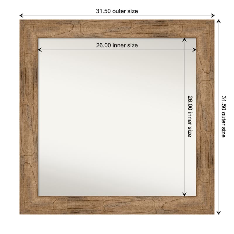Owl Brown Framed Non-Beveled Custom Wall Mirror, Bathroom Vanity Mirror - Outer Size: 31.5 x 31.5