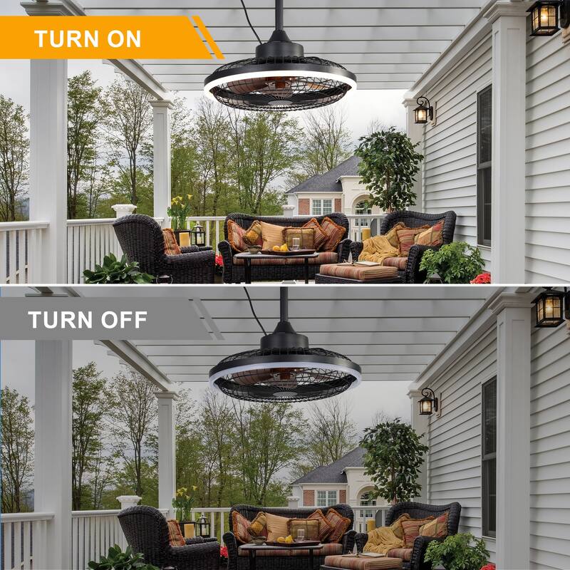 Bella Depot 20" Outdoor Ceiling Fan with Light and Remote 6-Speed Reversible Black Cage Fan
