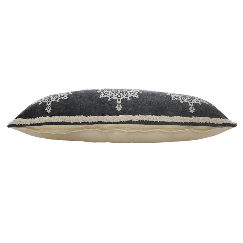 Sevita Casual Floral Mandala Medallion Lumbar Pillow with Tufted Border