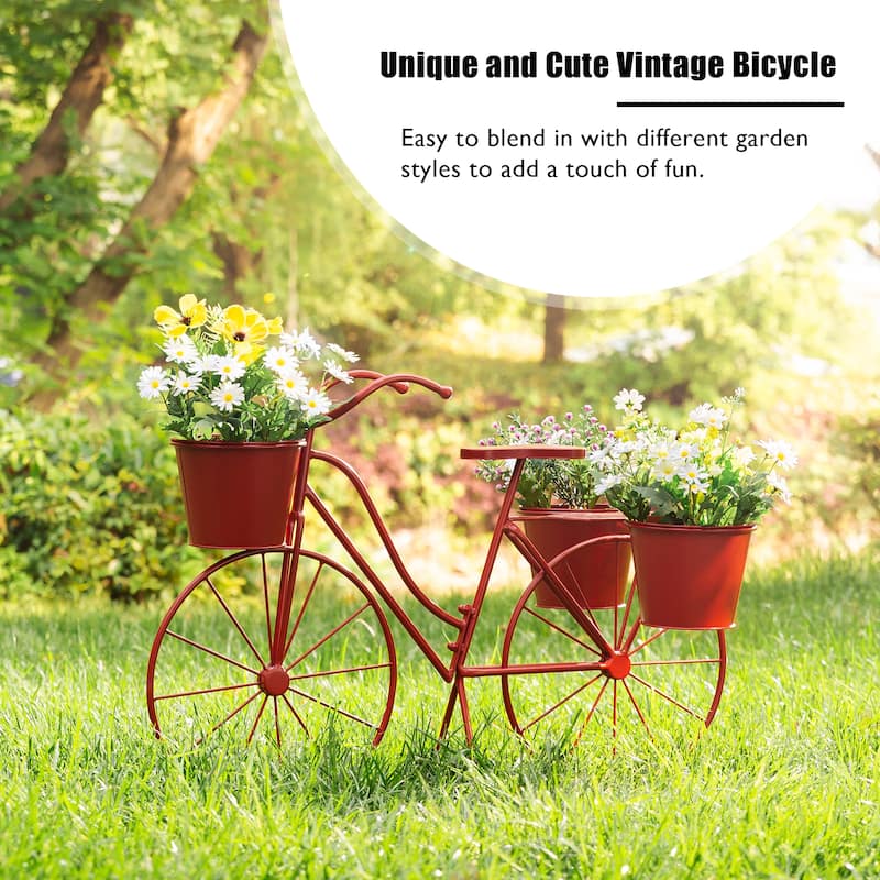 Glitzhome 29"L Spring Oversized Metal Bicycle Planter Stands Garden Flower Pot Cart