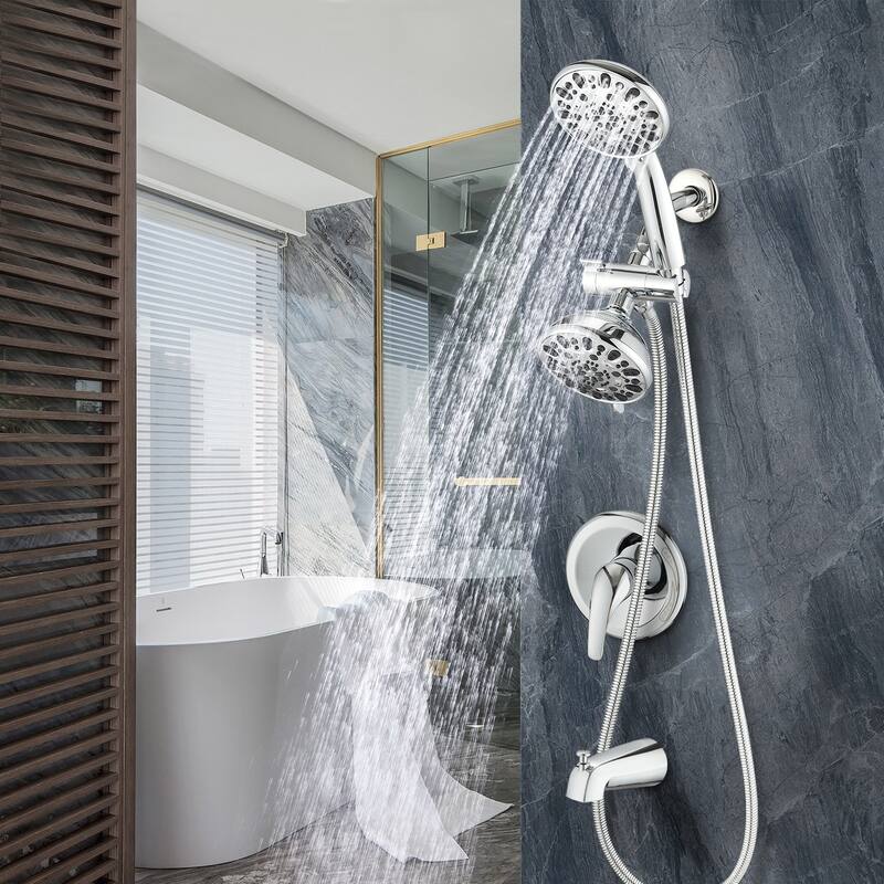 Proox 5 inch High Pressure Dual 2 in 1 Rain Showering Faucet Handheld Combo Set w/ Bathtub Spout