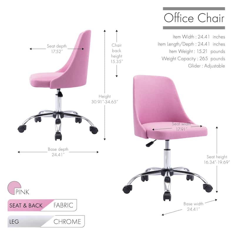 Porthos Home Roache Fabric Upholstered Office Chair with Chrome Base