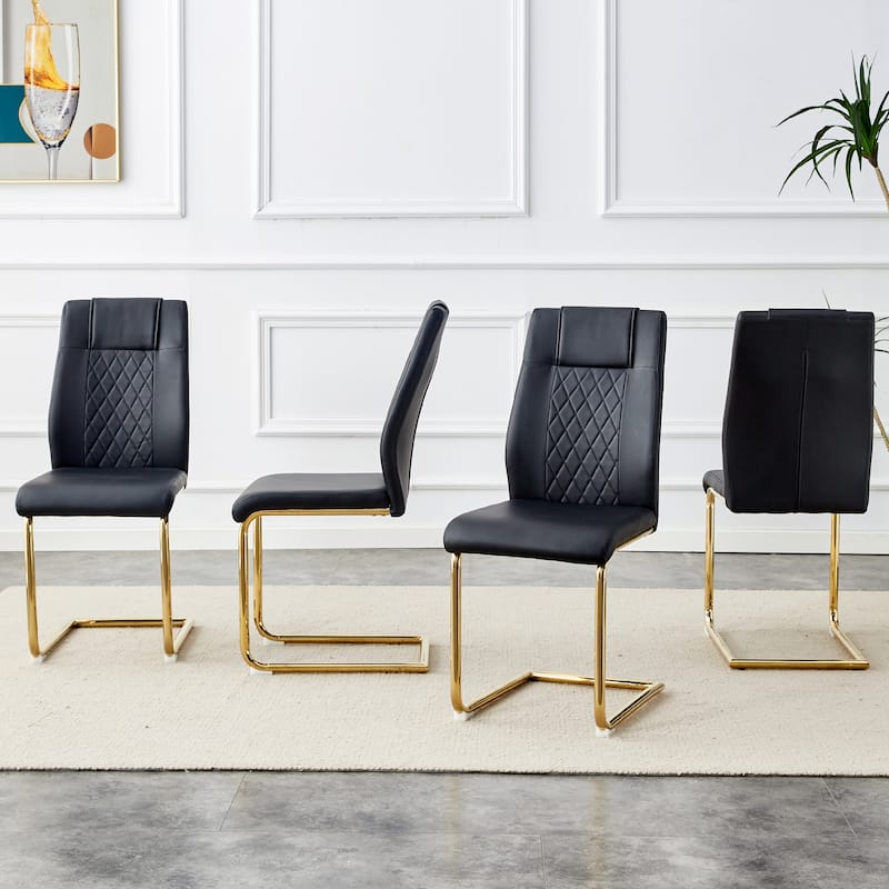 Roomfitters Faux Leather Dining Chairs with Cushions and Metal Legs, Set of 4 Side Chairs for Home or Office