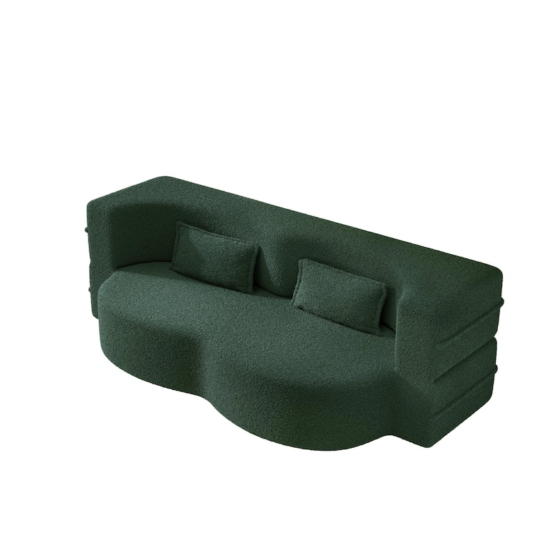 Convertible Floor Sofa with Teddy Fabric, Twin Mattress & No Assembly