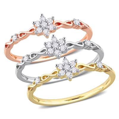 Miadora 1/3ct TW Diamond Floral Promise Rings 3-Piece Set Yellow Rose Sterling Silver
