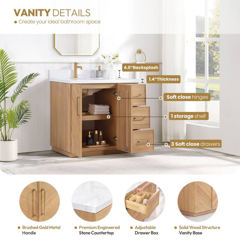 Karachi Bath Vanity with White Grain Stone Top, no Mirror