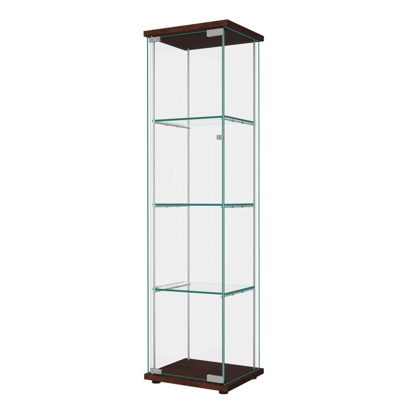 Modern Tempered Glass Bookshelf with Glass Doors Curio Display Cabinet