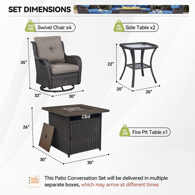 Pocassy 7 Pieces Fire Pit Table with Swivel Chairs Table