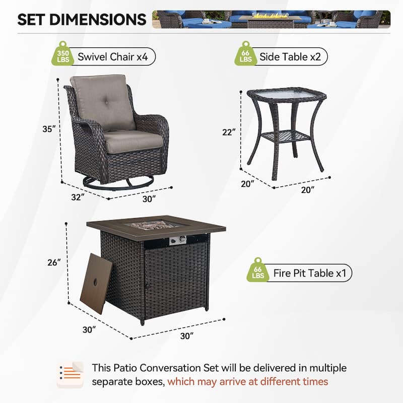 Pocassy Fire Pit Table with Sofa Swivel Chairs Set