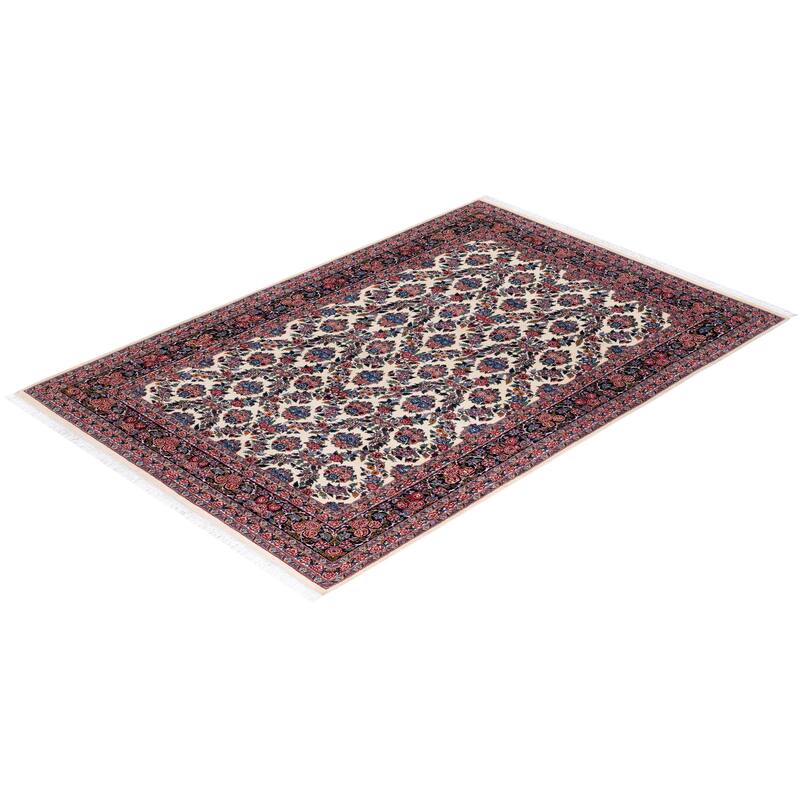 Overton Hand Knotted Wool Vintage Inspired Traditional Mogul Ivory Area Rug - 6' 2" x 9' 2"