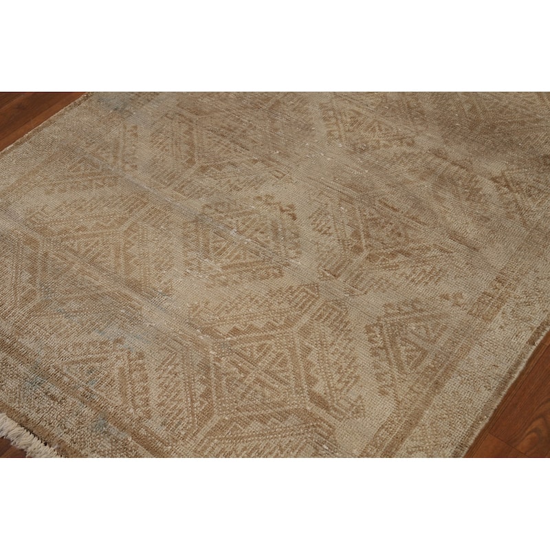 Gold Beige Geometric Balouch Persian Area Rug Handmade Wool Carpet - 3'8" x 6'6"