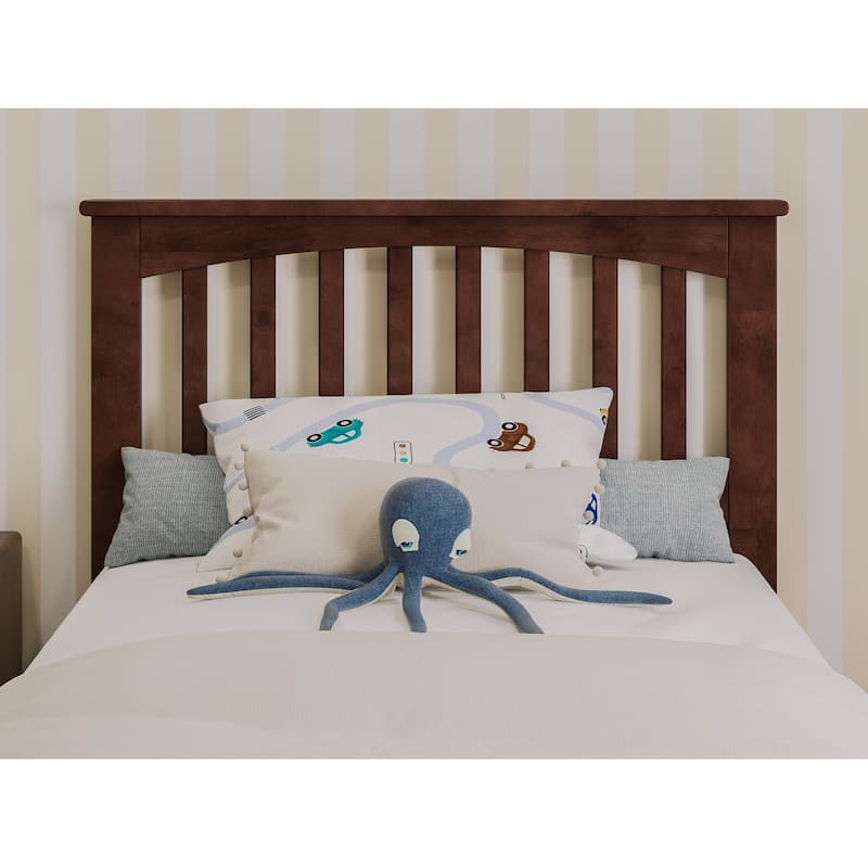 Twin Platform Bed with Trundle - Mission Style Bed, Walnut Finish, Vertical Slats & USB Charger