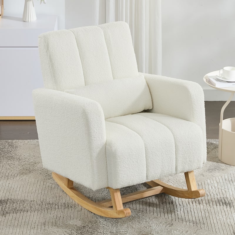 Cream White Rocking Chair for Nursery, Modern Upholstered Accent Chair Glider Chair Armchair for Living Room Bedroom