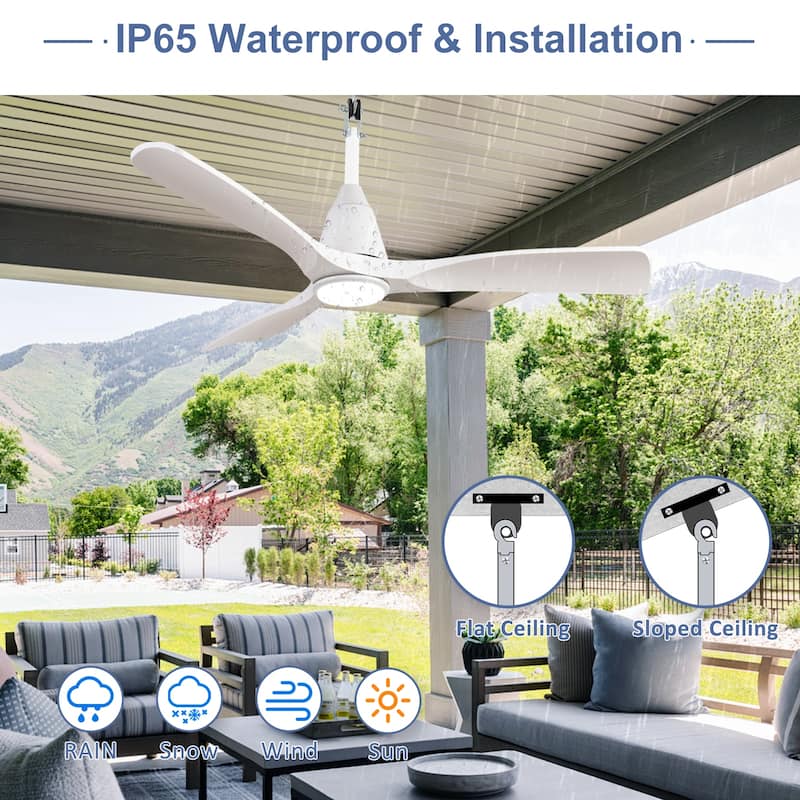 Waterproof Outdoor Ceiling Fan with Light: Plug-in Hanging Fan, Remote App Control, 3CCT, 6-Speed