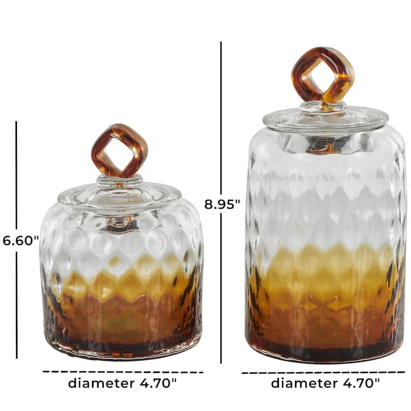 Glass Geometric Faceted Ombre Living Room Decorative Jars with Diamond Knobs - Set of 2 Orange - Roche River Decor