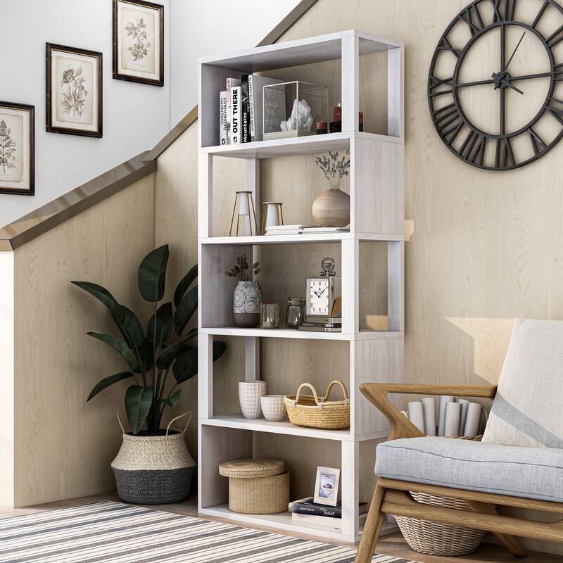 Jessica Farmhouse White Oak 5-Shelf Bookcase by Furniture of America