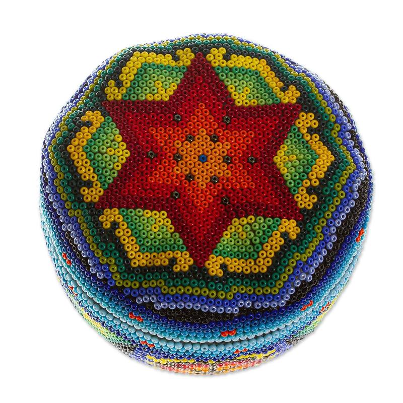 Novica Handmade Huichol Treasure Huichol Beaded Papier Mache Decorative Box