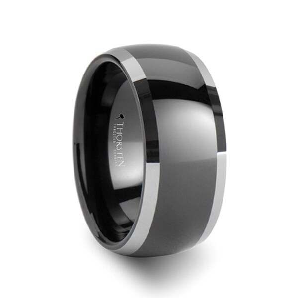 THORSTEN - MASERATI Domed Black Tungsten Band with Polished Beveled Edges - 10mm