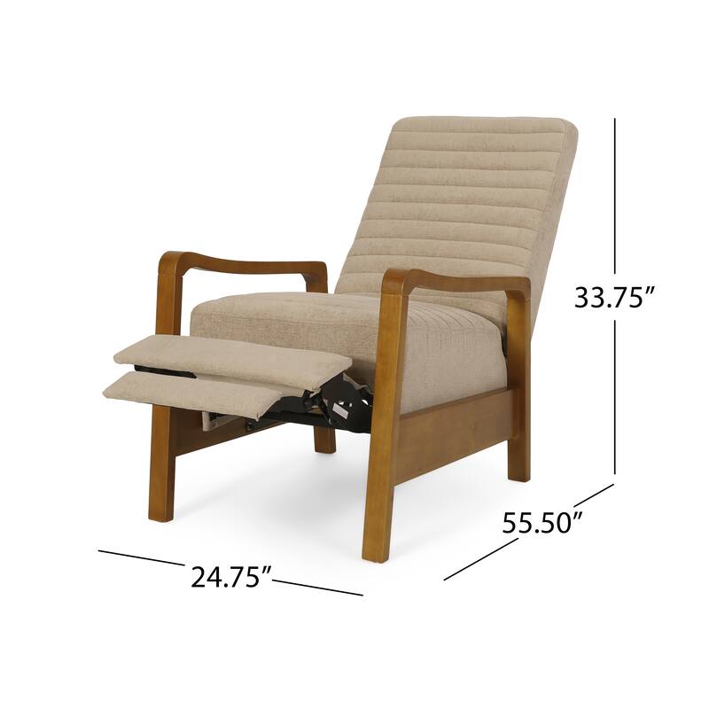 Small Wood Frame Recliner Club Chair with Retractable Footrest Living Room Lounge Armchair Upholstered Reading Chair for Bedroom