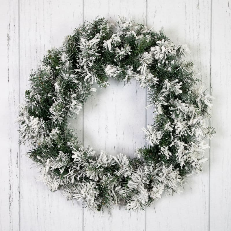 Heavily Flocked Pine Artificial Christmas Wreath 24-Inch Unlit - 24"
