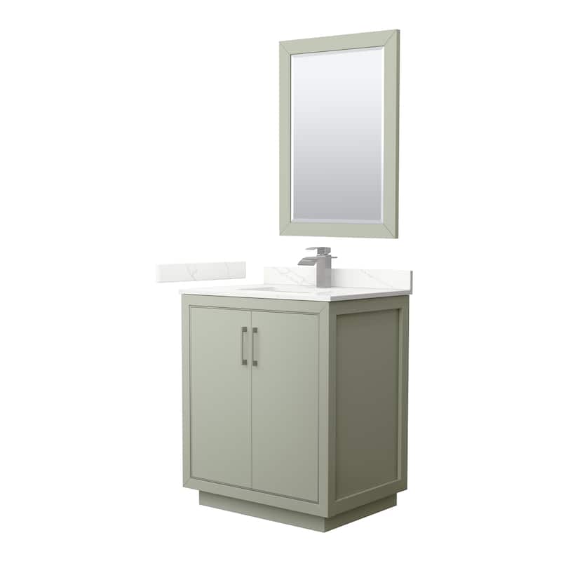 Icon 30-inch Single Vanity, Quartz Top, 24-inch Mirror - Light Green, Nickel Trim, Giotto Quartz Top