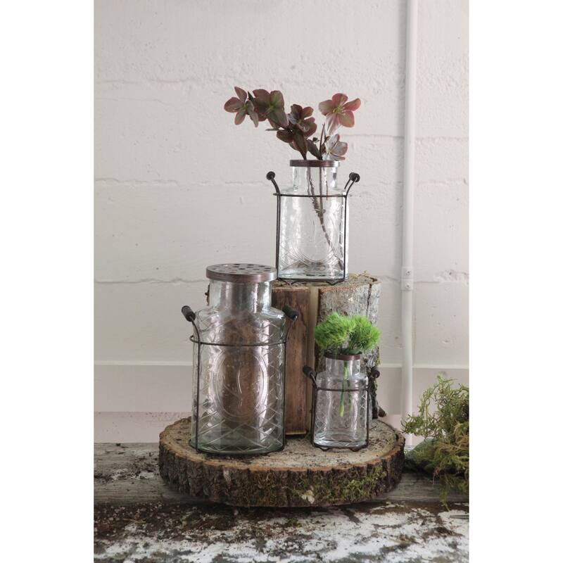 Glass vase in Metal Stand with Metal Frog Lid On Sale Bed Bath
