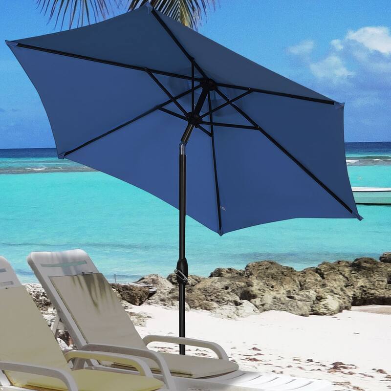 Autlaycil 9ft Patio umbrella Outdoor umbrella With Push-Button Tilt & Crank for Pool, Garden - Navy Blue