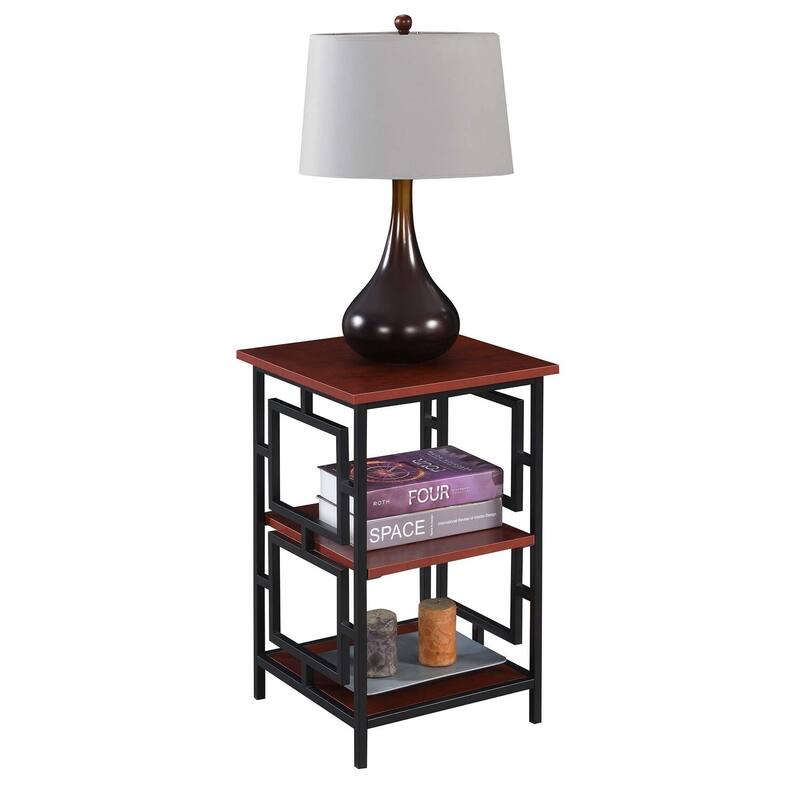 Square Metal End Table - Modern Accent Table with Shelf - Living Room Side Table - Black Cherry Finish - 24.25 in.