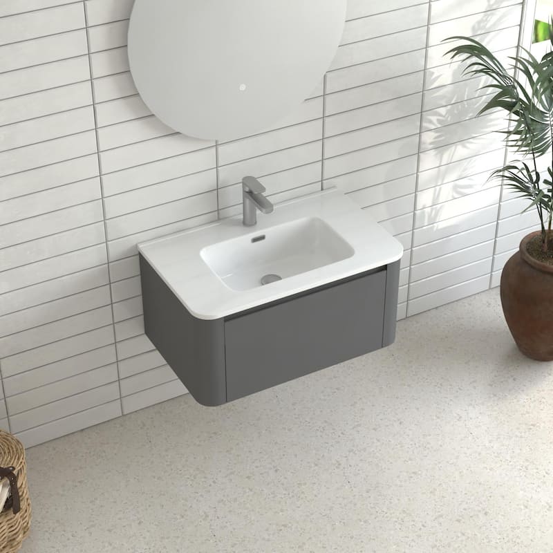 30"Wall Mounted Bathroom Vanity With Basin Floating Vanity Drawer Cabinet With Ceramic Integrated Basin