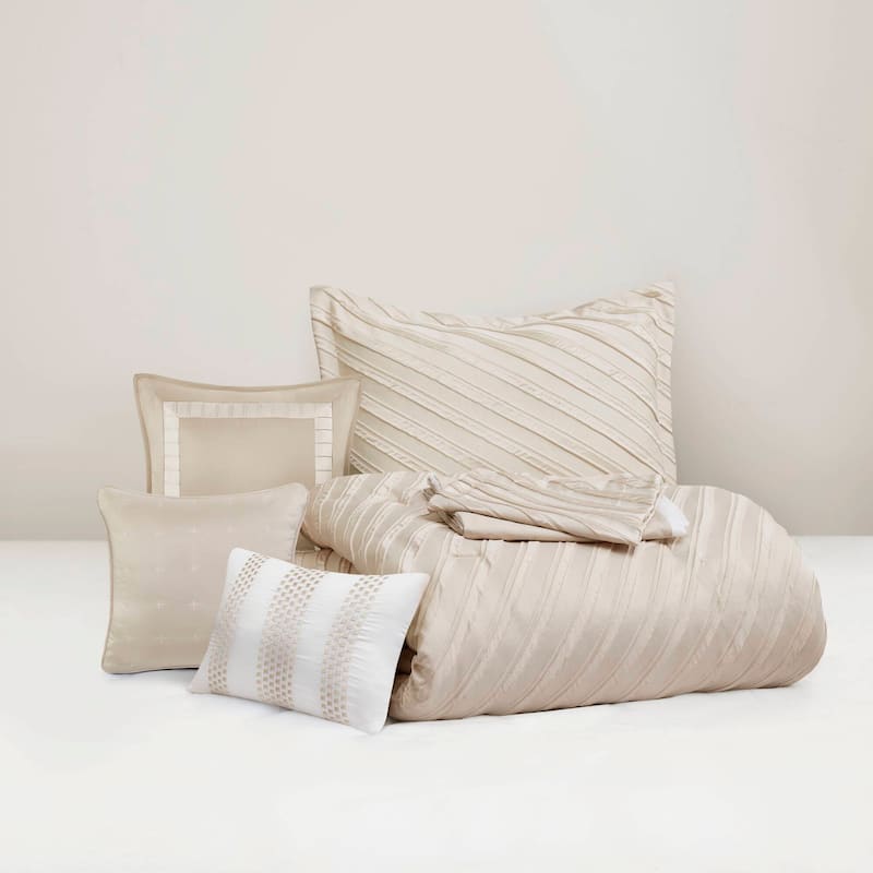 7 PCS Queen Comforter Set Beige