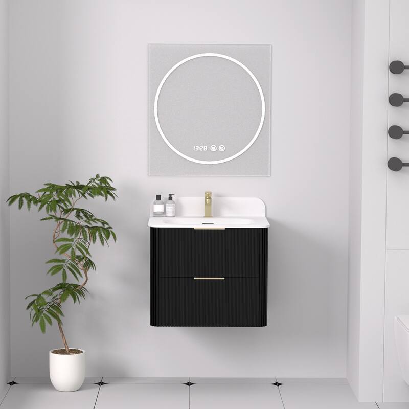 24" Floating Bathroom Vanity with Integrated countertop Rectangulare Sink Solid Wood - 24 inch