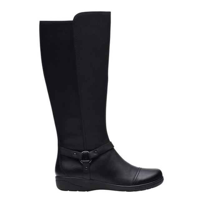 clarks black leather knee high boots