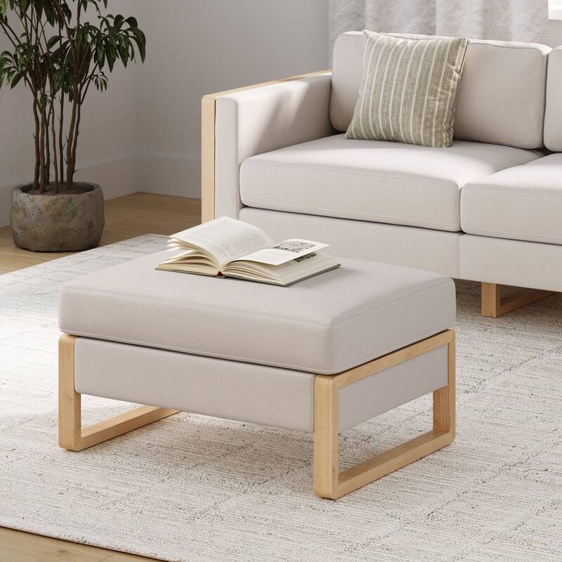 Madison Modern Ottoman Coffee Table with Storage, Upholstered Ottoman with Solid Wood Legs