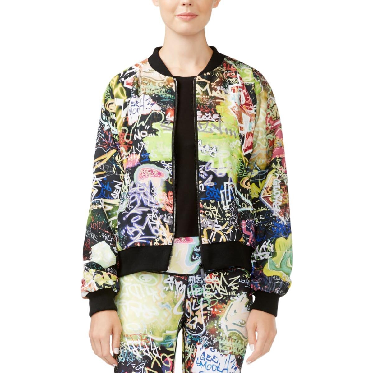 Shop Rachel Roy Womens Rachel Rachel Roy Bomber Jacket Graffiti Long Sleeves Overstock 18392956