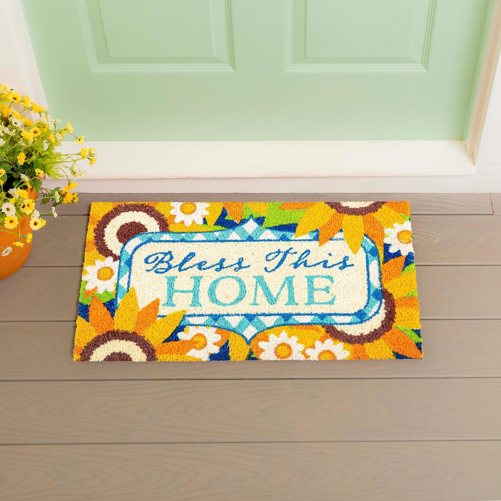 28 in. x 16 in. Bless this Home Sunflowers Coir Mat