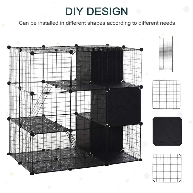 Black Metal Small Pet Cage with 3 Lockable Large Doors and Non Slip Mats - 41.25" L x 27.5" W x 41.25" H