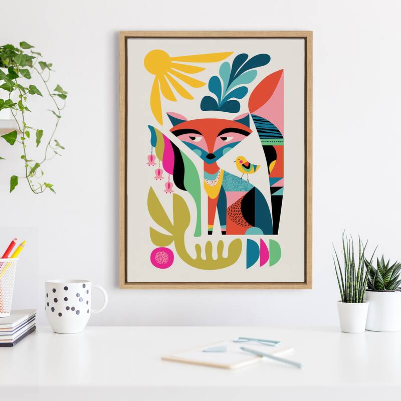 Kate and Laurel Sylvie Mid Century Modern Fox Framed Canvas by Rachel Lee